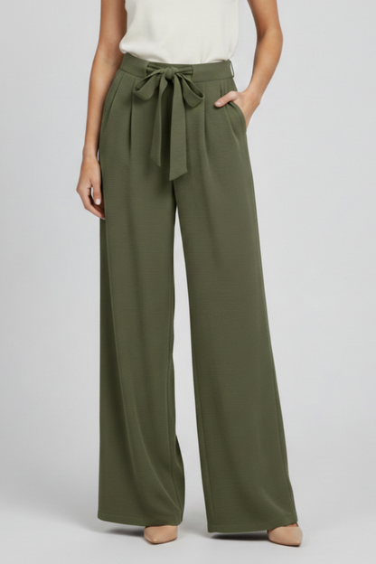 Astrid | Women’s Wide-Leg Drawstring Waist Palazzo Trousers in Mocha Brown