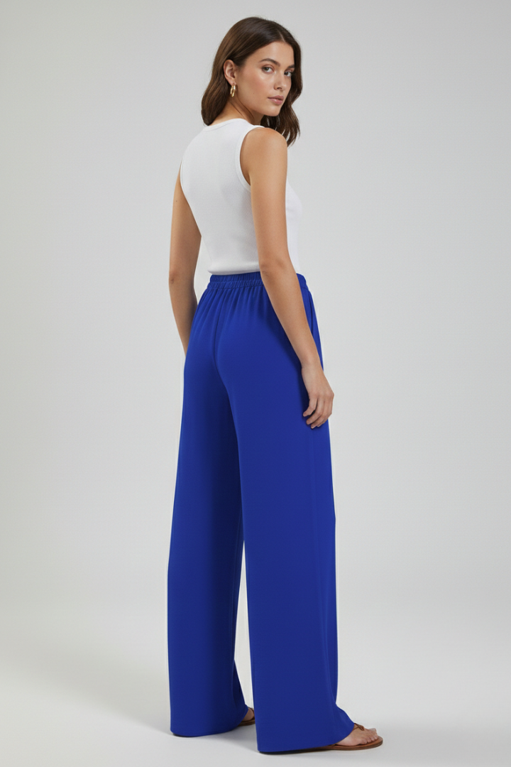 Astrid | Women’s Royal Blue Palazzo Trousers with Drawstring Waist and Side Pockets