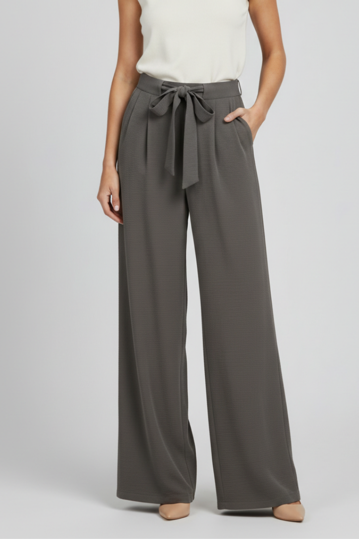 Astrid | Women’s Wide-Leg Drawstring Waist Palazzo Trousers in Mocha Brown