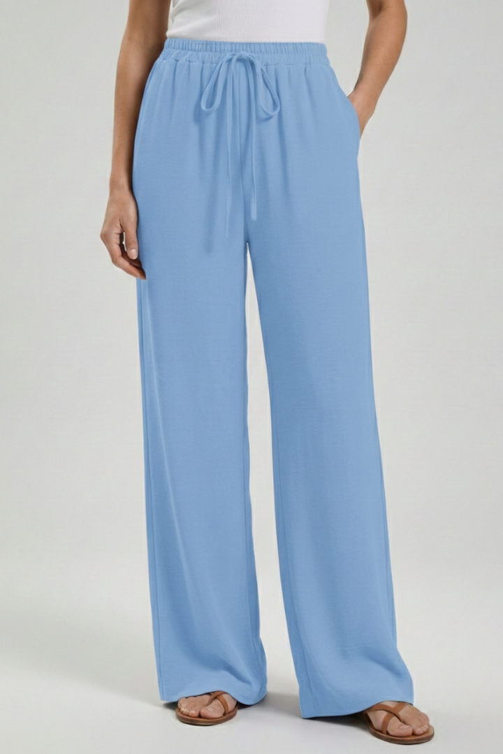 Astrid | Women’s Royal Blue Palazzo Trousers with Drawstring Waist and Side Pockets
