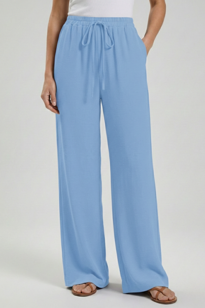 Astrid | Women’s Royal Blue Palazzo Trousers with Drawstring Waist and Side Pockets