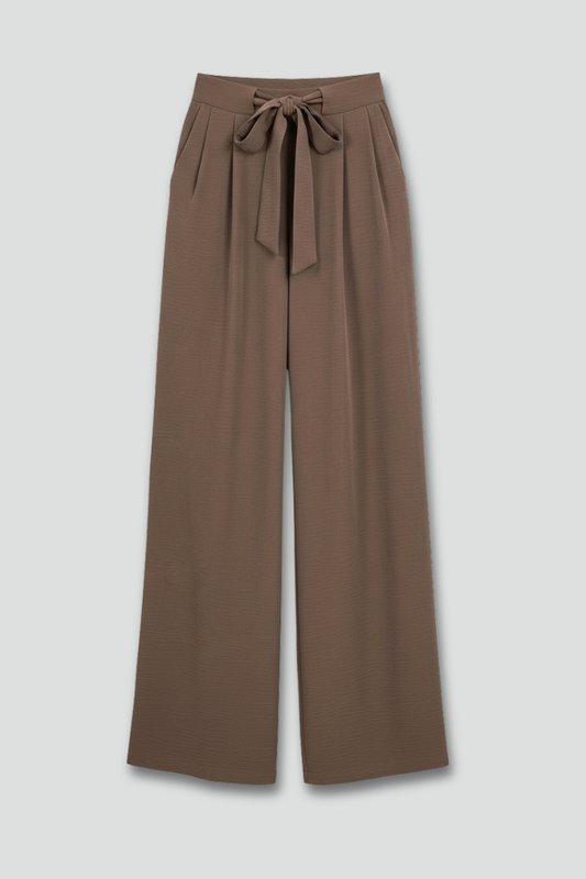 Astrid | Women’s Wide-Leg Drawstring Waist Palazzo Trousers in Mocha Brown
