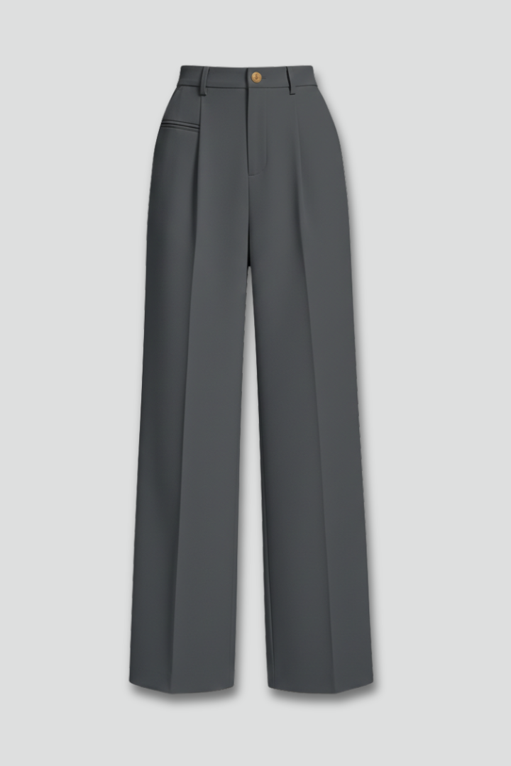 Alethea | Dark Grey Women's Palazzo Trousers with Front Pleats and Back Pockets