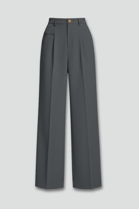 Alethea | Dark Grey Women's Palazzo Trousers with Front Pleats and Back Pockets