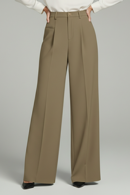 Alethea | Dark Grey Women's Palazzo Trousers with Front Pleats and Back Pockets
