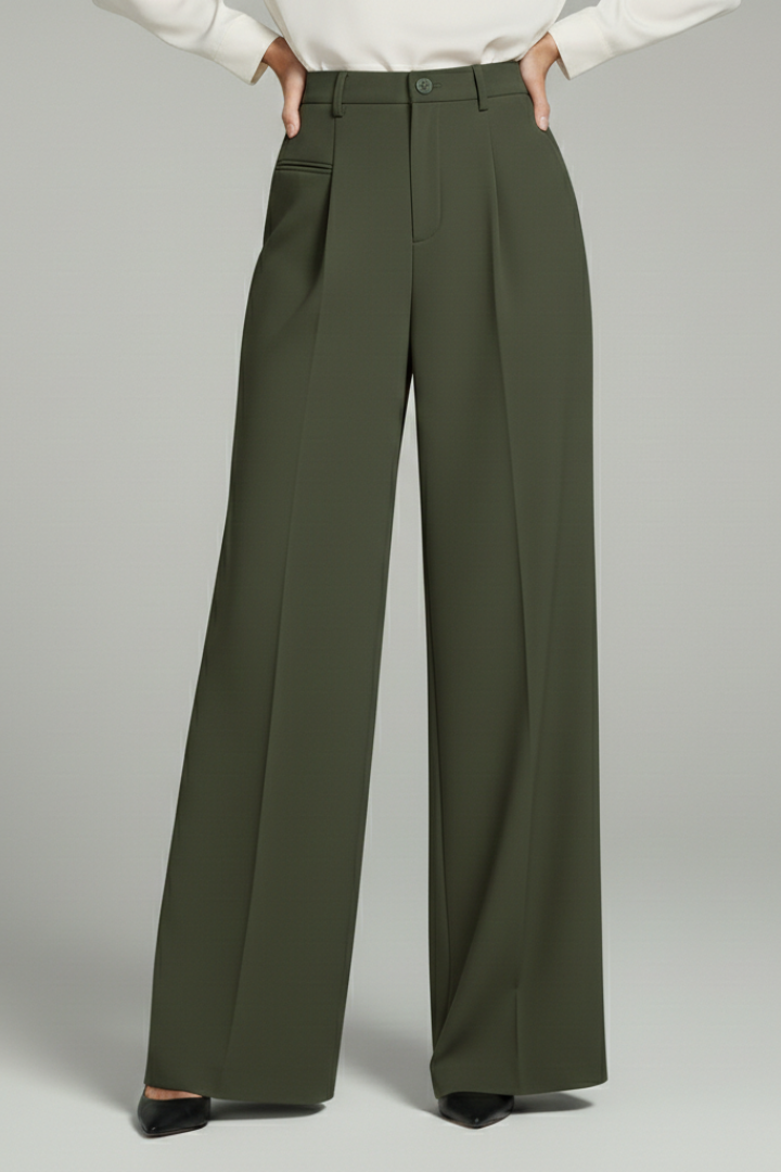 Alethea | Dark Grey Women's Palazzo Trousers with Front Pleats and Back Pockets