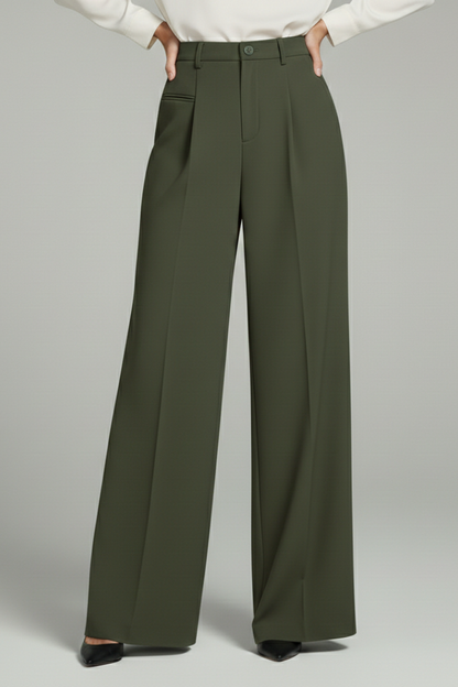 Alethea | Dark Grey Women's Palazzo Trousers with Front Pleats and Back Pockets