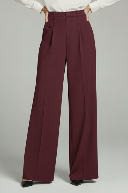 Alethea | Dark Grey Women's Palazzo Trousers with Front Pleats and Back Pockets