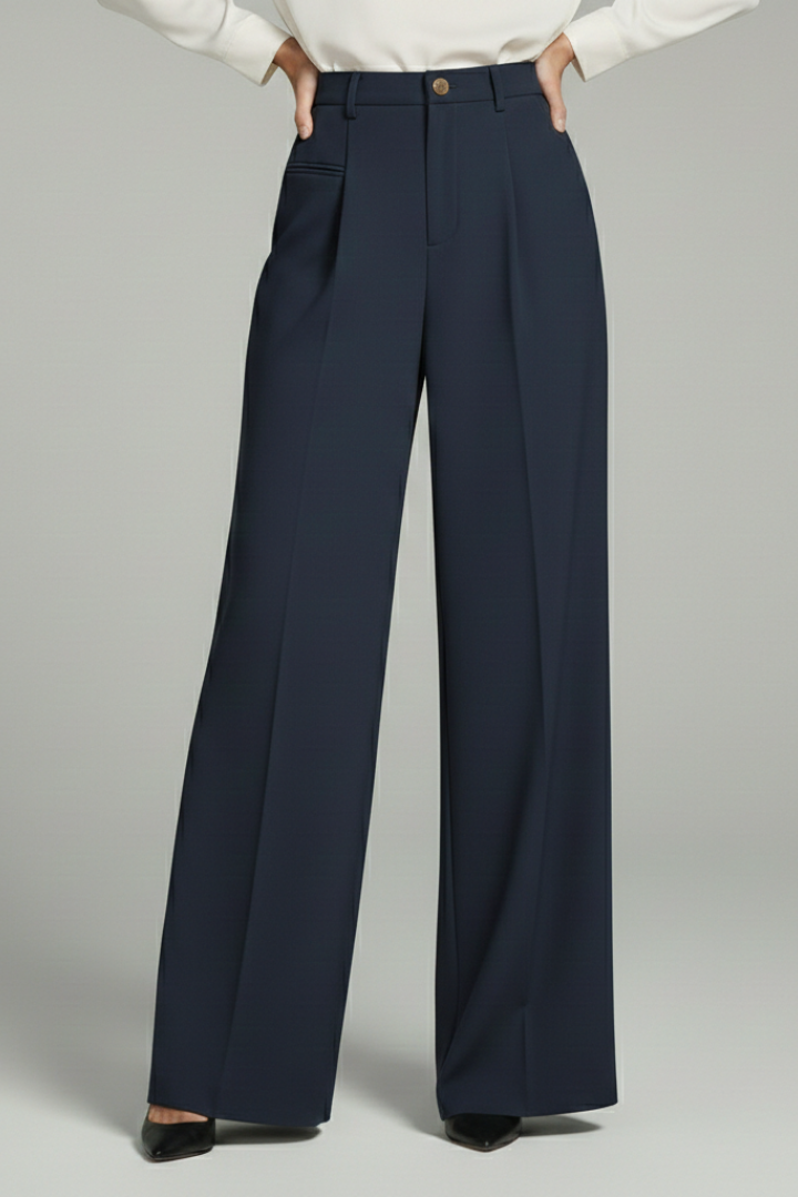Alethea | Dark Grey Women's Palazzo Trousers with Front Pleats and Back Pockets
