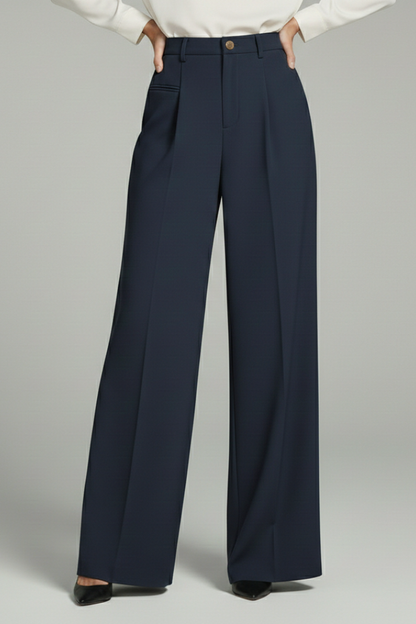 Alethea | Dark Grey Women's Palazzo Trousers with Front Pleats and Back Pockets