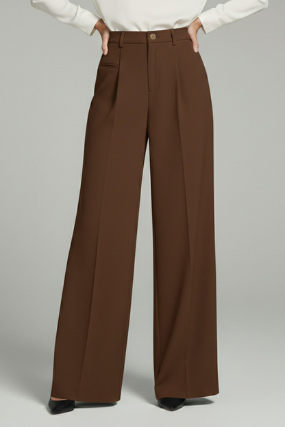 Alethea | Dark Grey Women's Palazzo Trousers with Front Pleats and Back Pockets