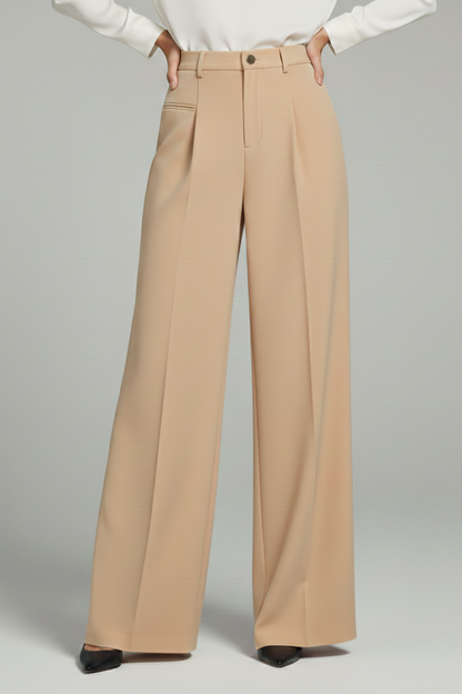 Alethea | Dark Grey Women's Palazzo Trousers with Front Pleats and Back Pockets