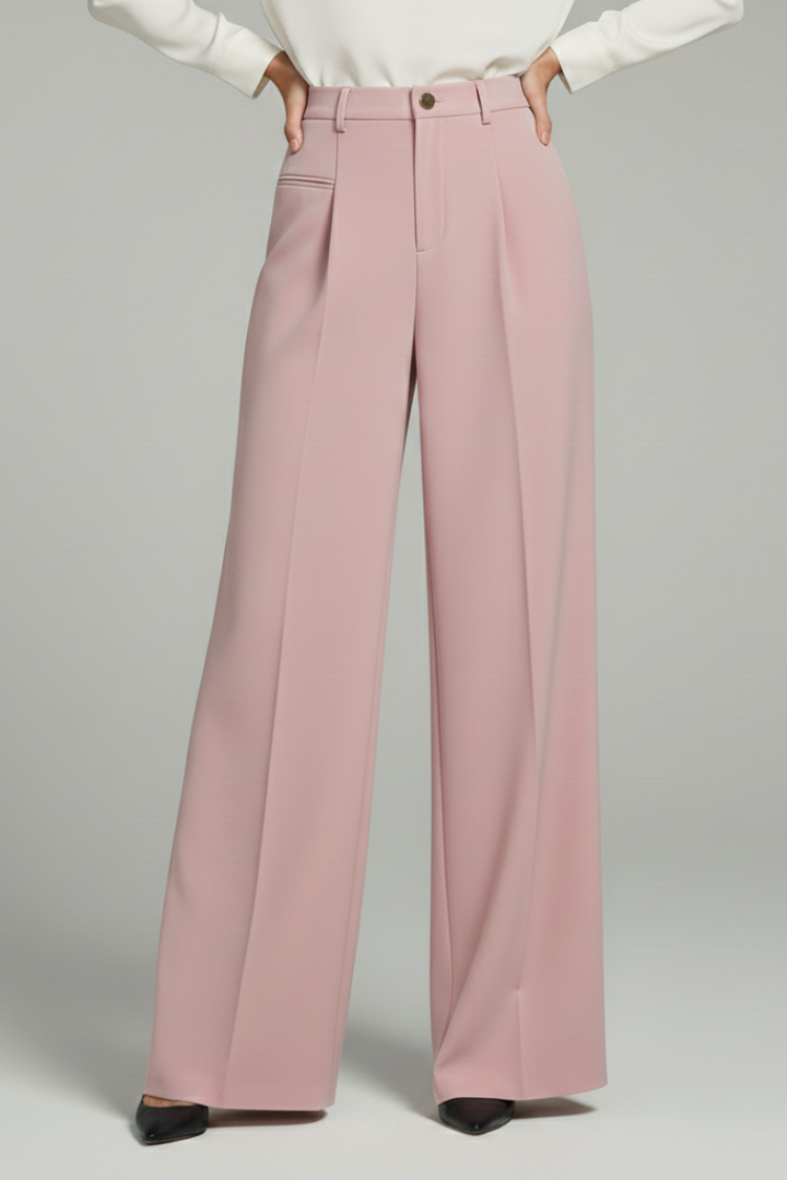 Alethea | Dark Grey Women's Palazzo Trousers with Front Pleats and Back Pockets