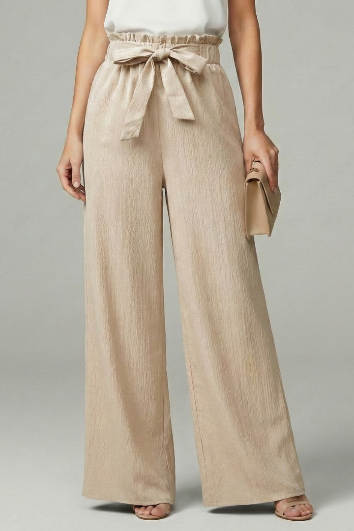 Astrid | Women’s Dark Navy Palazzo Trousers with Tie Belt and Wide Legs