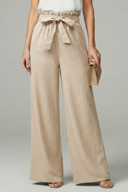 Astrid | Women’s Dark Navy Palazzo Trousers with Tie Belt and Wide Legs