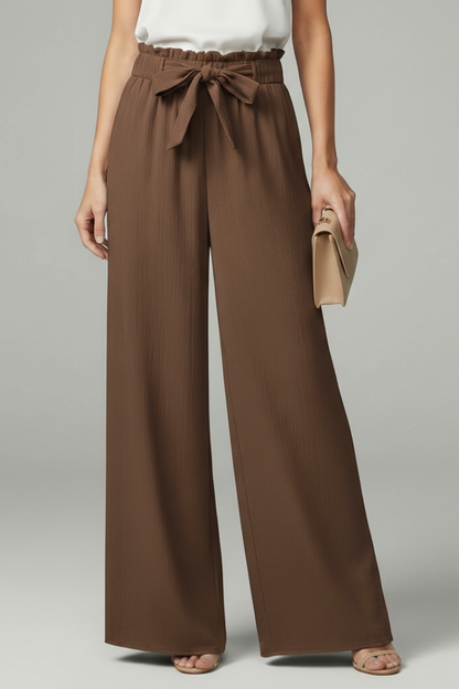 Astrid | Women’s Dark Navy Palazzo Trousers with Tie Belt and Wide Legs