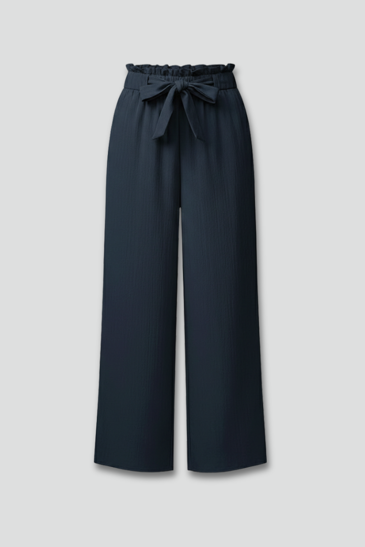 Astrid | Women’s Dark Navy Palazzo Trousers with Tie Belt and Wide Legs