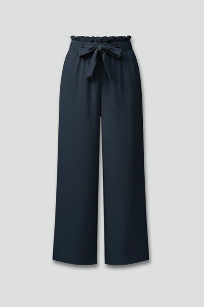 Astrid | Women’s Dark Navy Palazzo Trousers with Tie Belt and Wide Legs