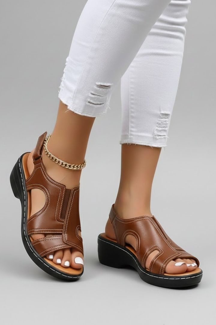 Adriana | Women’s Luxury Brown Platform Open Toe Cutout Leather Sandals