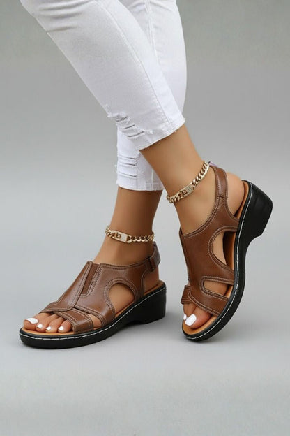 Adriana | Women’s Luxury Brown Platform Open Toe Cutout Leather Sandals