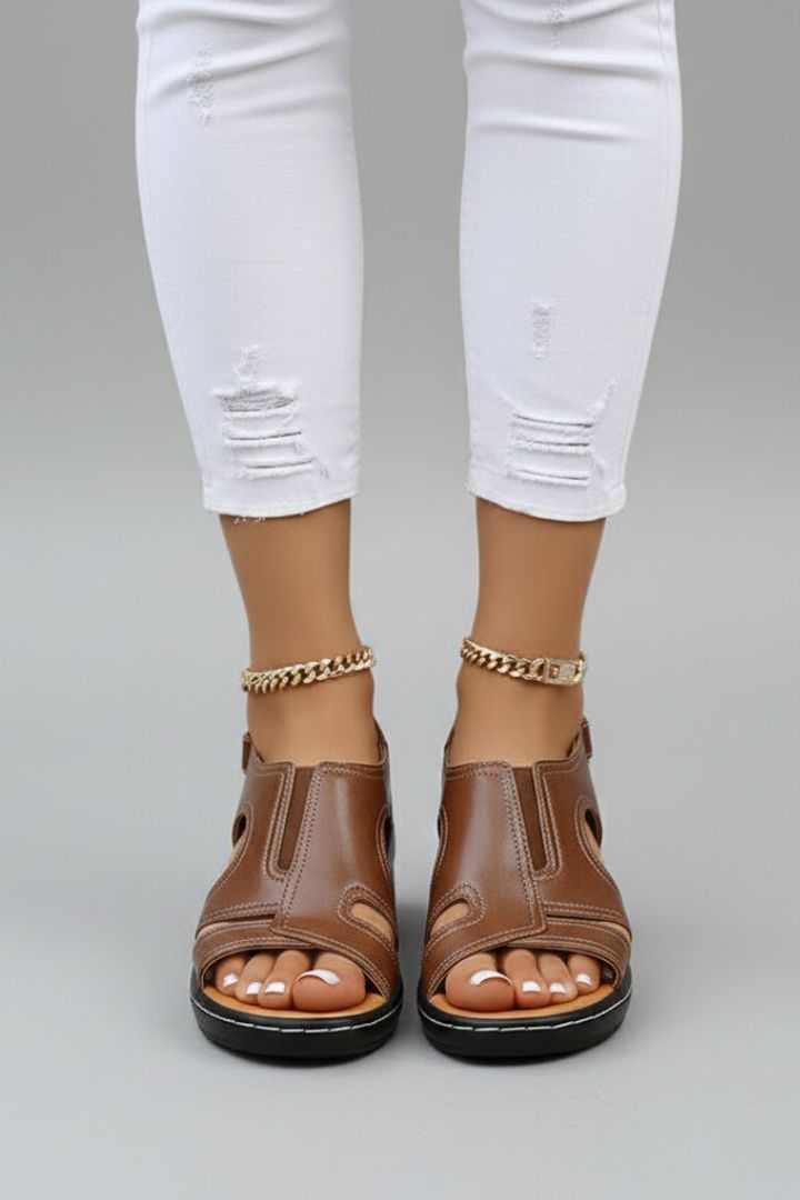 Adriana | Women’s Luxury Brown Platform Open Toe Cutout Leather Sandals