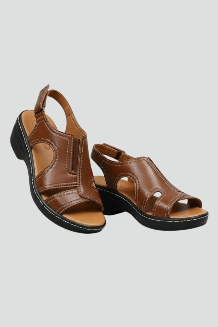 Adriana | Women’s Luxury Brown Platform Open Toe Cutout Leather Sandals
