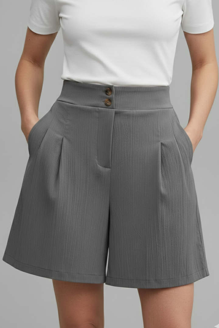 Calista | Women’s High Waist Wide Leg Grey Shorts