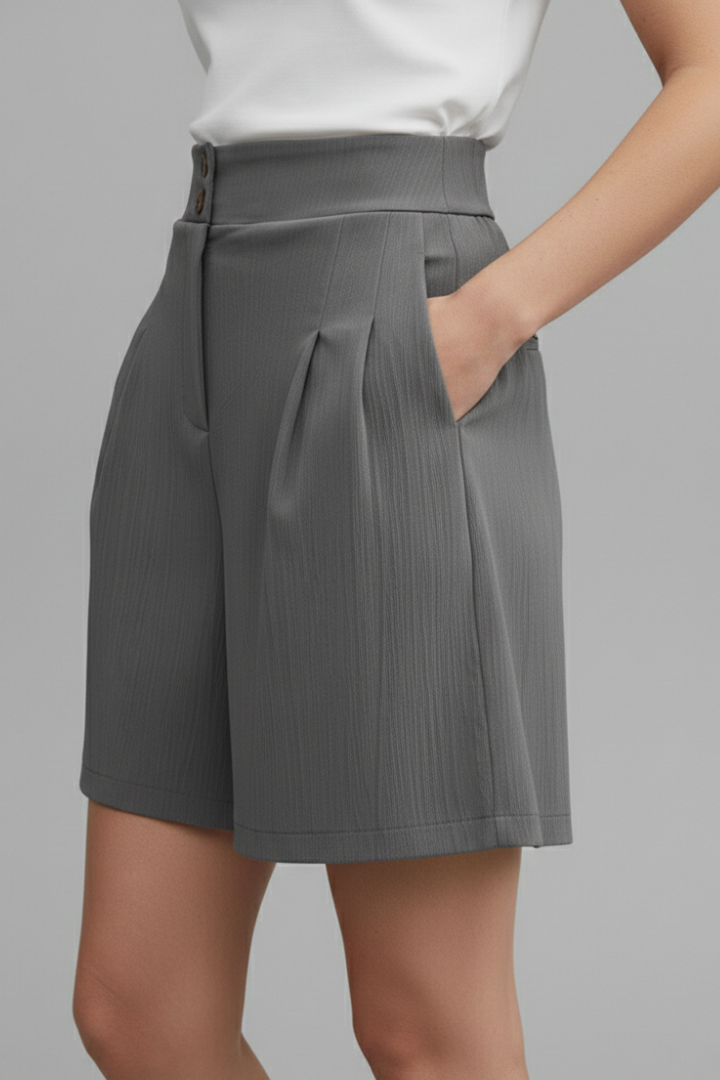 Calista | Women’s High Waist Wide Leg Grey Shorts