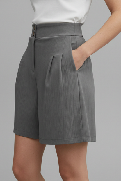Calista | Women’s High Waist Wide Leg Grey Shorts