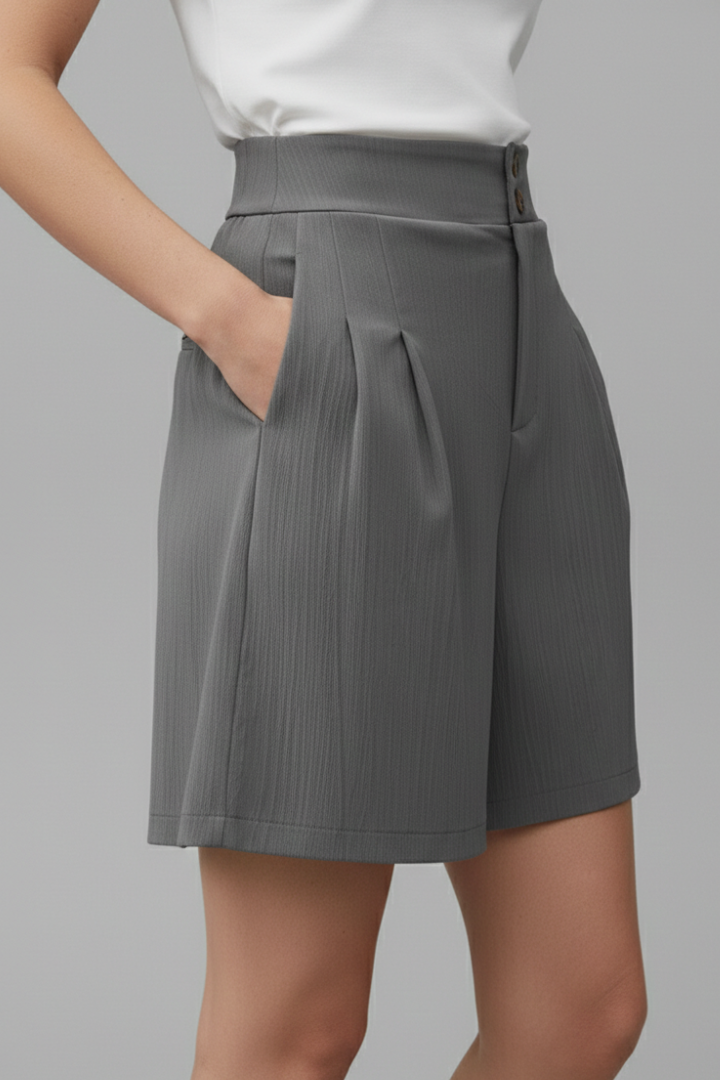 Calista | Women’s High Waist Wide Leg Grey Shorts