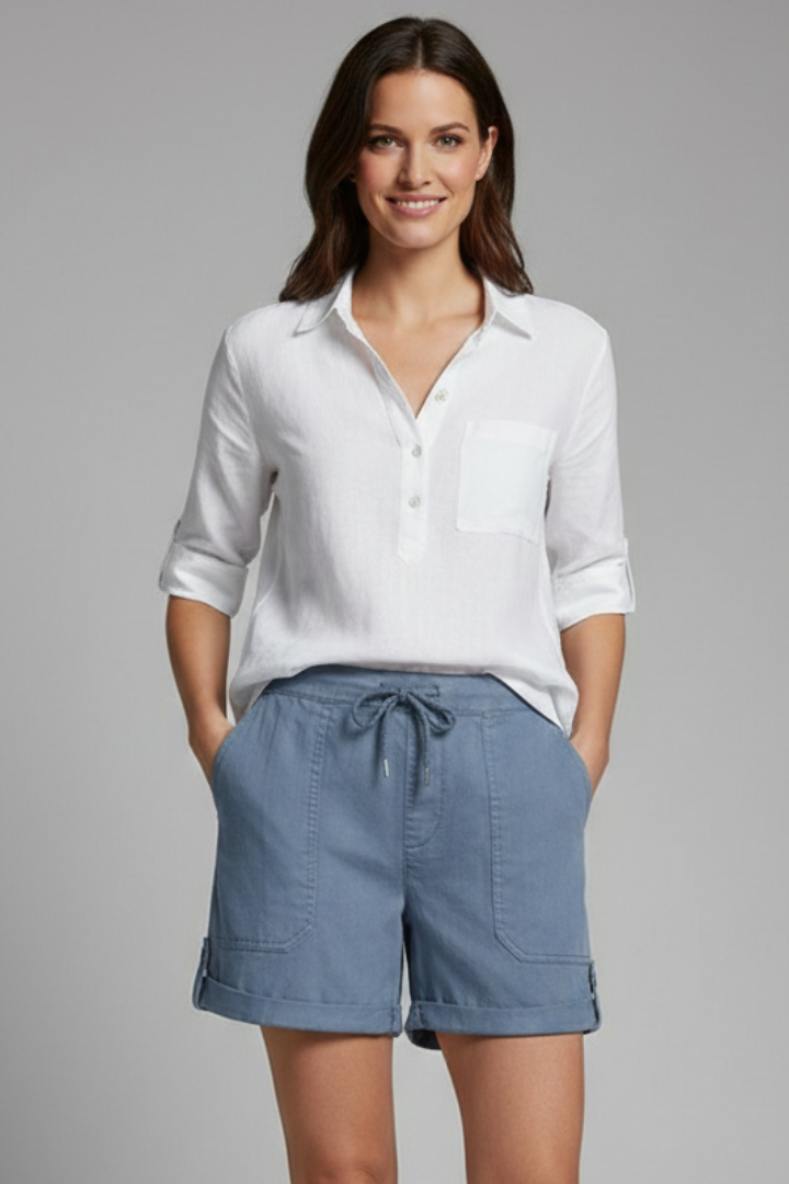 Astrid | Women’s Light Blue Drawstring Casual Pocket Shorts