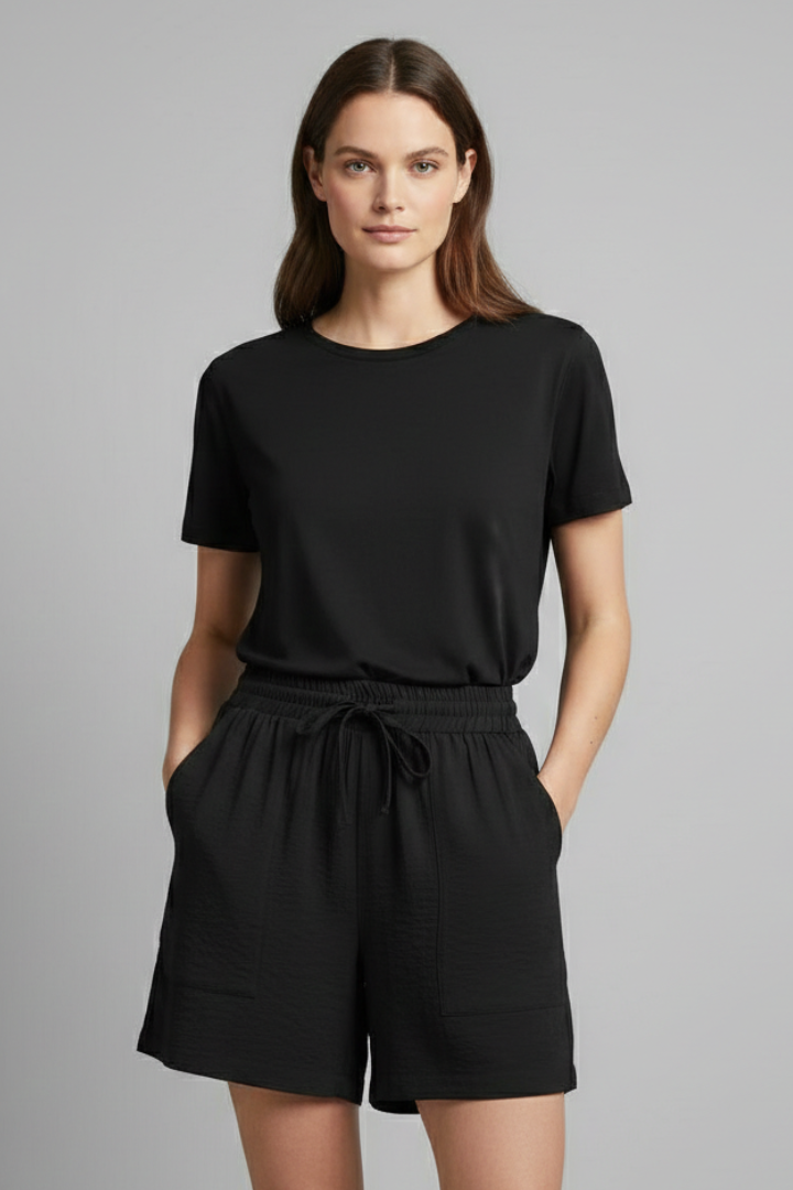 Alethea | Women’s Elastic Waist Casual Drawstring Shorts in Black