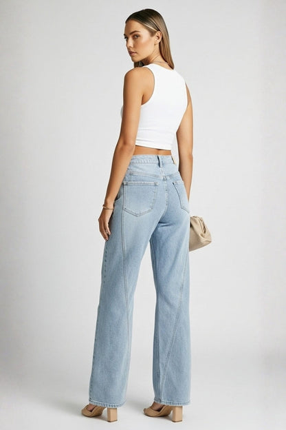 Alethea | Light Blue High-Waist Classic Straight-Leg Denim Jeans