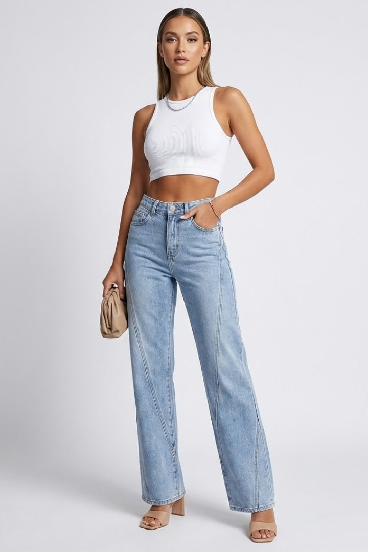 Alethea | Light Blue High-Waist Classic Straight-Leg Denim Jeans