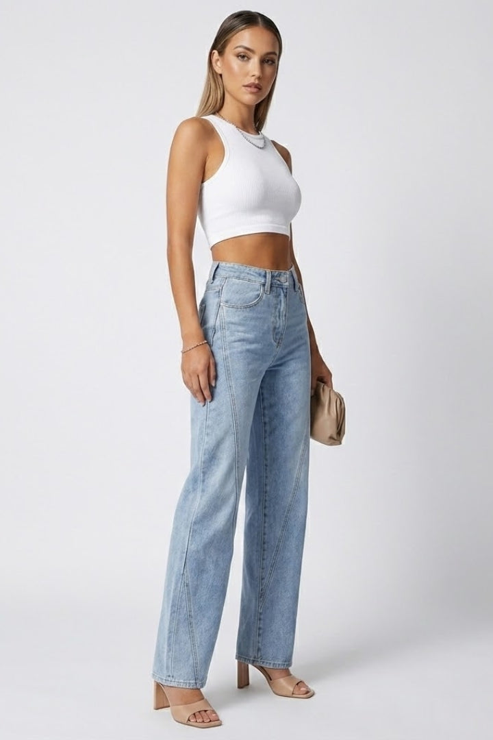 Alethea | Light Blue High-Waist Classic Straight-Leg Denim Jeans
