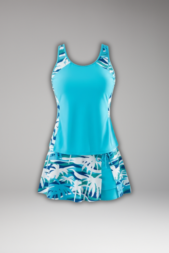 Calista | Women’s Racerback Tankini Set with Skirt - Tropical Teal