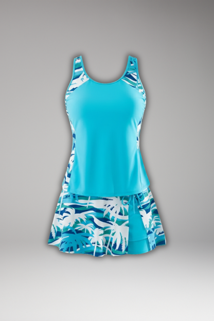 Calista | Women’s Racerback Tankini Set with Skirt - Tropical Teal