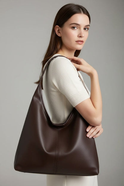 Astrid | Women’s Classic Tote Bag with Faux Outer and Large Inner Pocket - Rich Brown Soft Leather