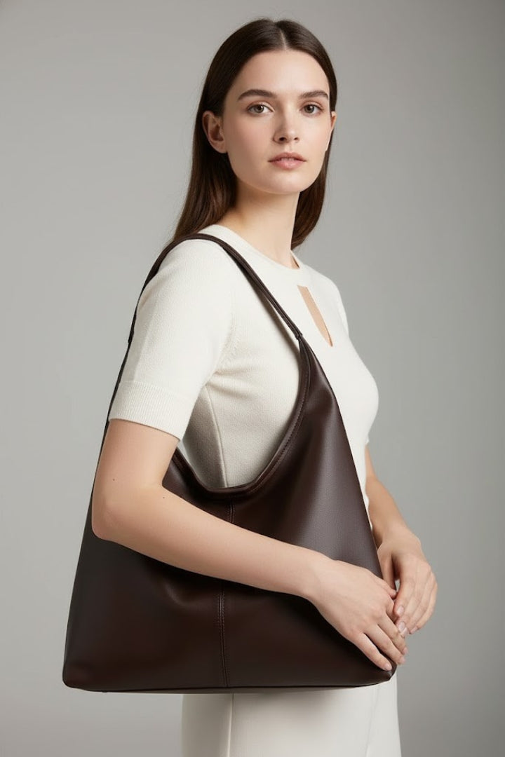 Astrid | Women’s Classic Tote Bag with Faux Outer and Large Inner Pocket - Rich Brown Soft Leather