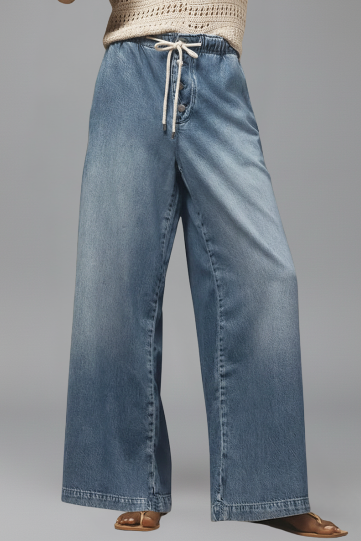 Astrid | Women’s Relaxed Wide-Leg Drawstring Light Blue Denim Jeans