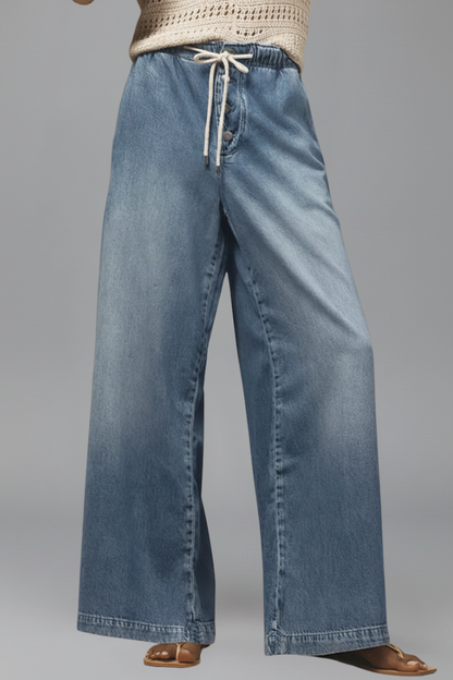 Astrid | Women’s Relaxed Wide-Leg Drawstring Light Blue Denim Jeans
