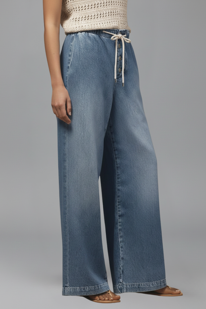 Astrid | Women’s Relaxed Wide-Leg Drawstring Light Blue Denim Jeans
