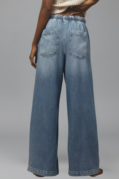 Astrid | Women’s Relaxed Wide-Leg Drawstring Light Blue Denim Jeans