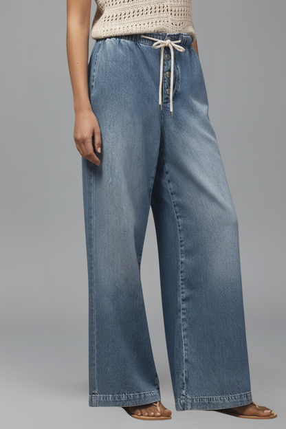Astrid | Women’s Relaxed Wide-Leg Drawstring Light Blue Denim Jeans
