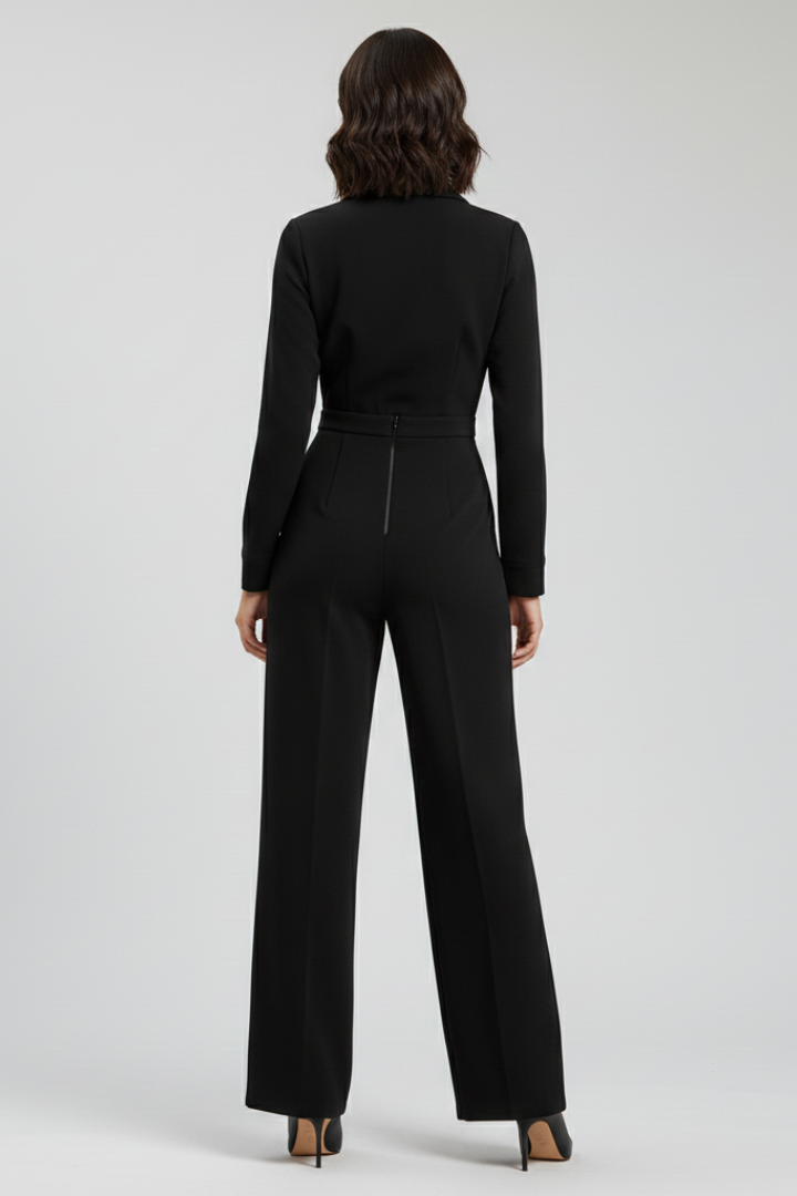 Aurelia | Women’s Black Collared Wide-Leg Tailored Jumpsuit