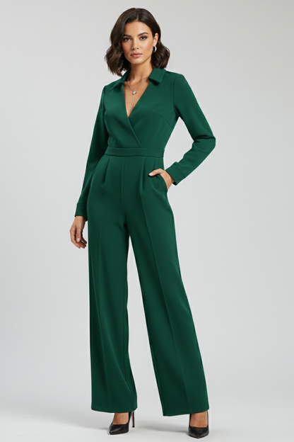 Aurelia | Women’s Black Collared Wide-Leg Tailored Jumpsuit