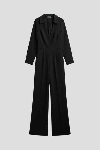 Aurelia | Women’s Black Collared Wide-Leg Tailored Jumpsuit