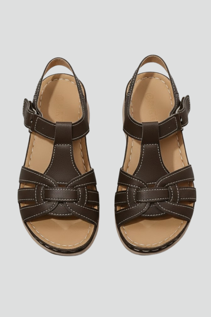Women’s Retro Strap Sandals with Buckle Fastening - Dark Brown Leather