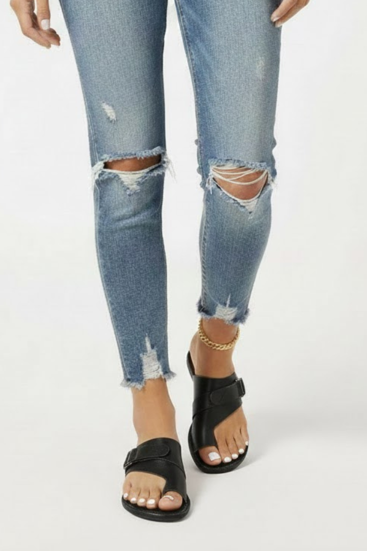 Calista | Women’s Summer Black Leather Sandals With Buckle Finish