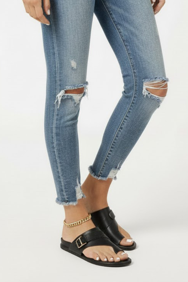 Calista | Women’s Summer Black Leather Sandals With Buckle Finish
